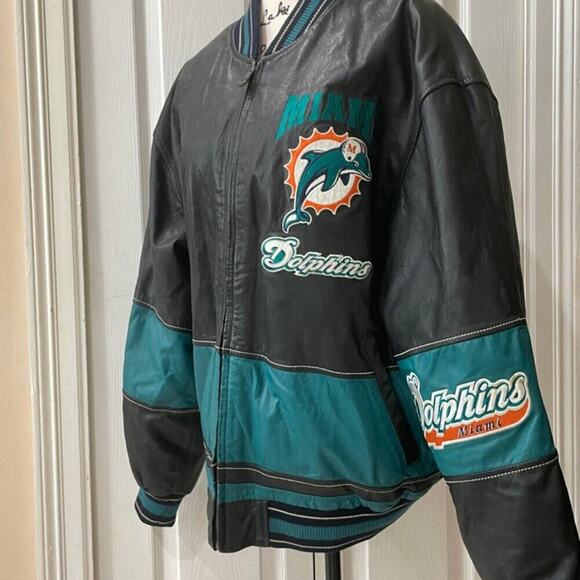 Y2K CARL BANKS NFL MIAMI DOLPHINS LEATHER MOTO JACKET SZ XL ICONIC FOOTBALL - Picture 10 of 16